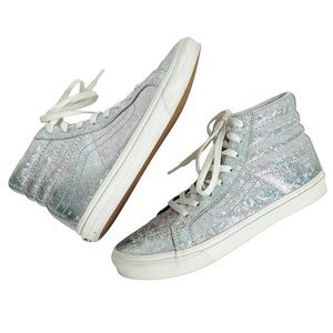 Vans Sk8-Hi Slim Silver Holographic Star Sneakers Women's Size 9.5